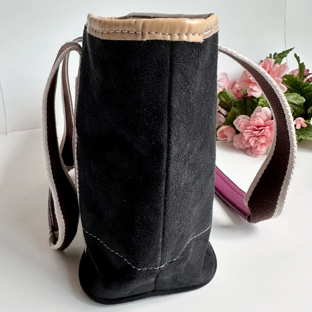 Vintage Coach Leatherware Hampton Mini Black Suede Tan Leather Shoulder Bag - Picture 8 of 16